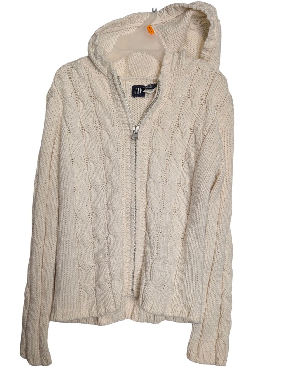 Vintage Gap Wool And Acrylic Cable Knit Zip Hoodie Sweater. Size Large 10